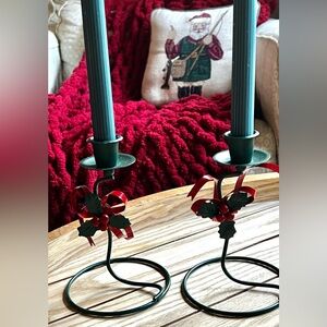 Holiday Candle Holders with Holly and Red Bows